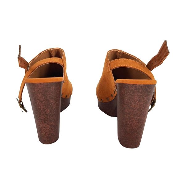 Olivia Miller Studded Lia Clog Heel Cognac Size 8 - Picture 4 of 12